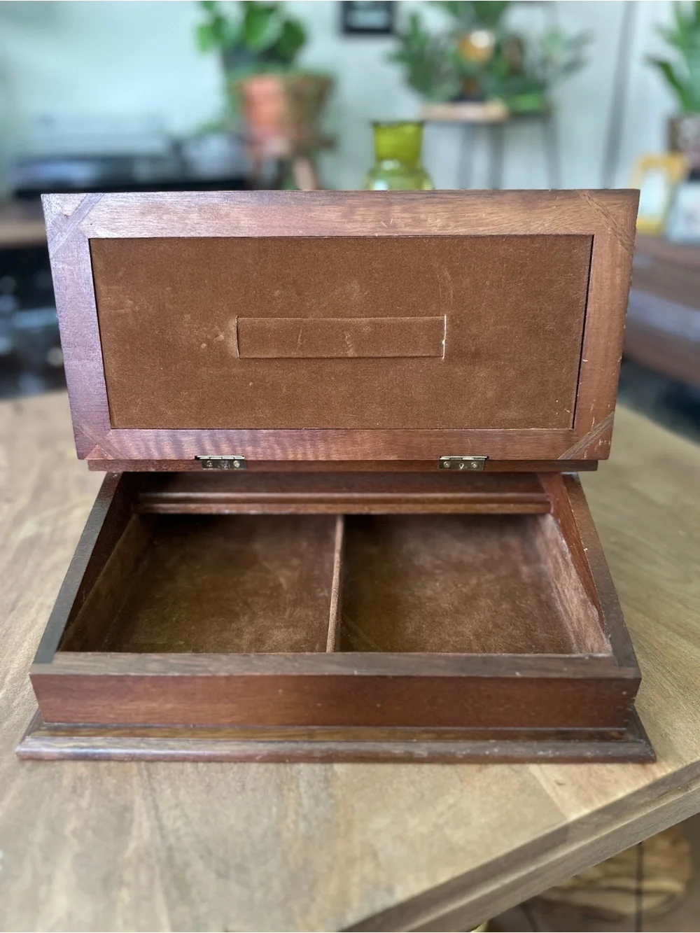 Vintage Montgomery Ward Faux Leather Wood Slant Top Jewelry Box Desk Valet